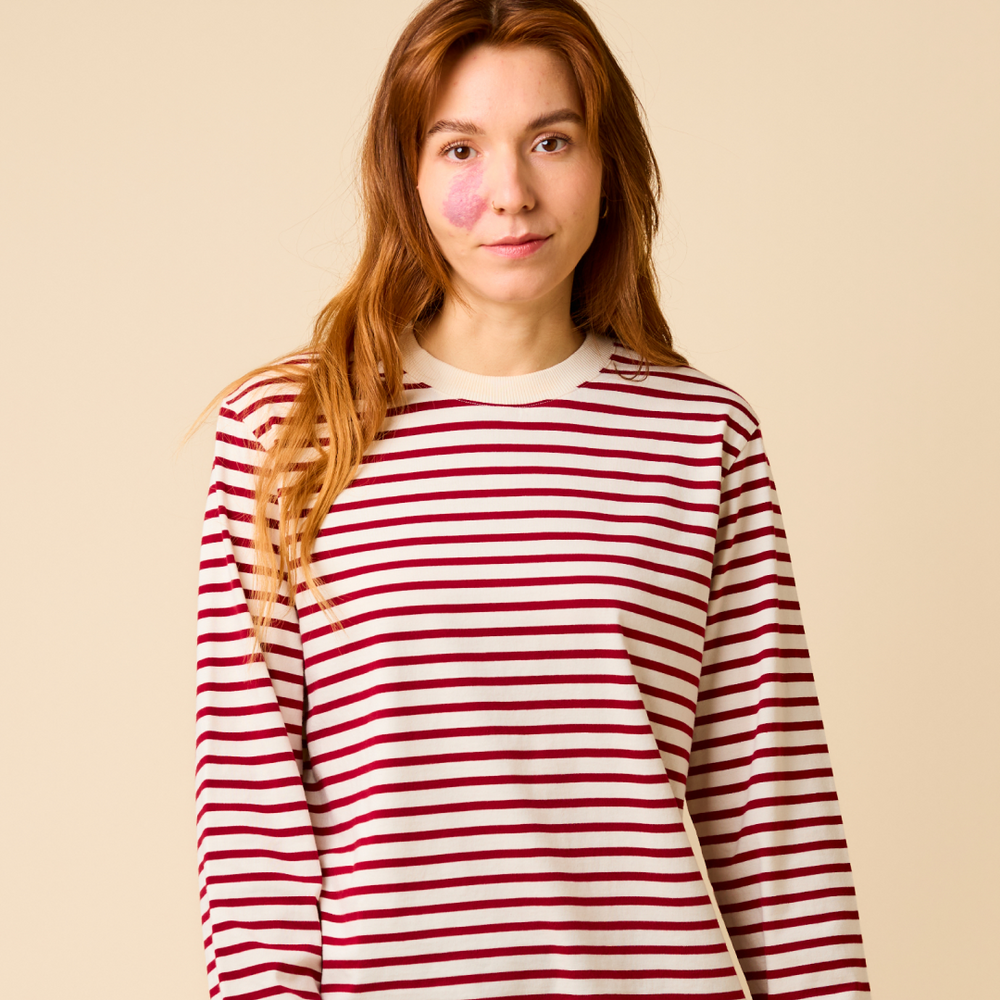 Longsleeve gestreift bordeaux/off-white | popeia