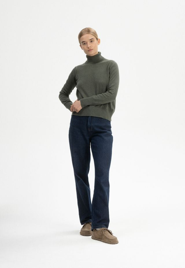 Fine Knit Turtleneck Jumper MAYURA grün melange | MELAWEAR