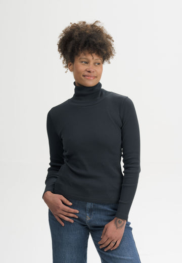 Women Ribbed Turtleneck Longsleeve Style MUNLI schwarz | MELA