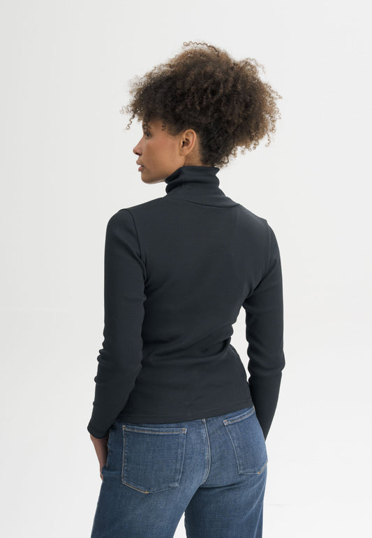 Women Ribbed Turtleneck Longsleeve Style MUNLI schwarz | MELA