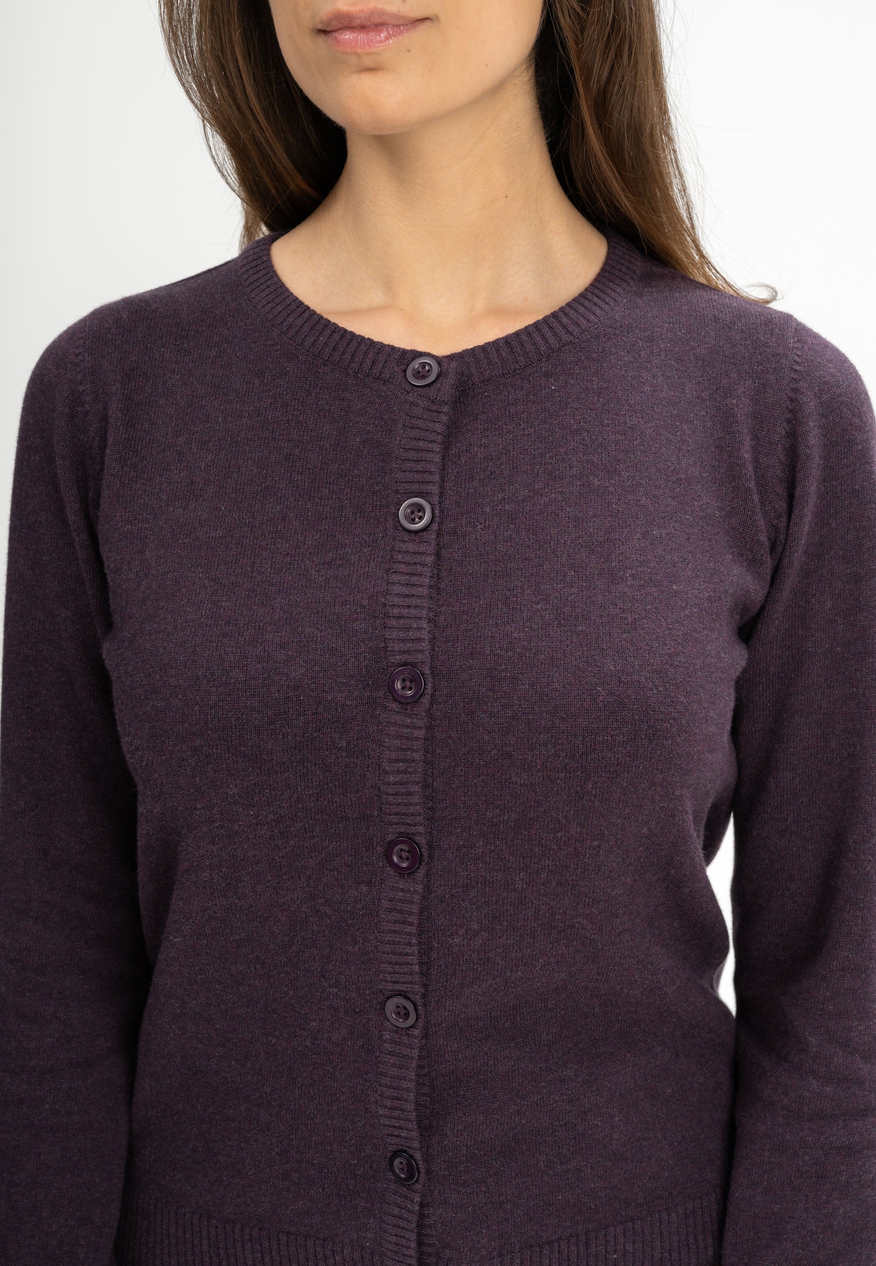 Women Fine Knit Cardigan Style NAMEEN elderberry melange | MELA