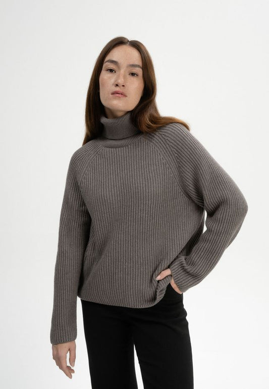 Rib Knit Turtleneck Jumper CHIRHA bear melange | MELAWEAR