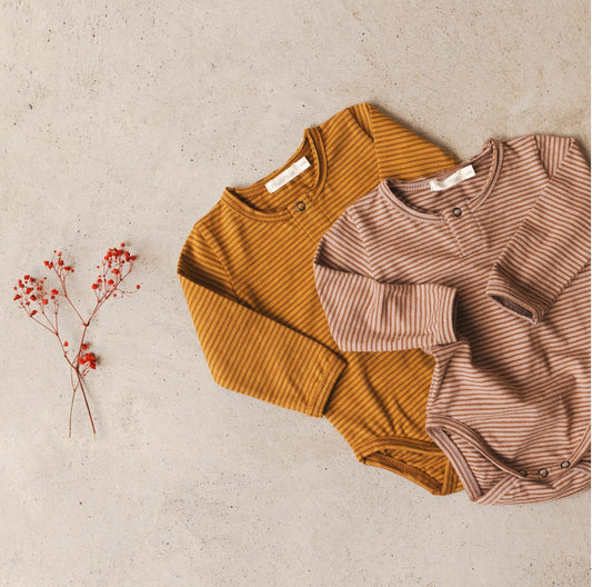 Henley body l/s stripes sepia brown | Phil&Phae