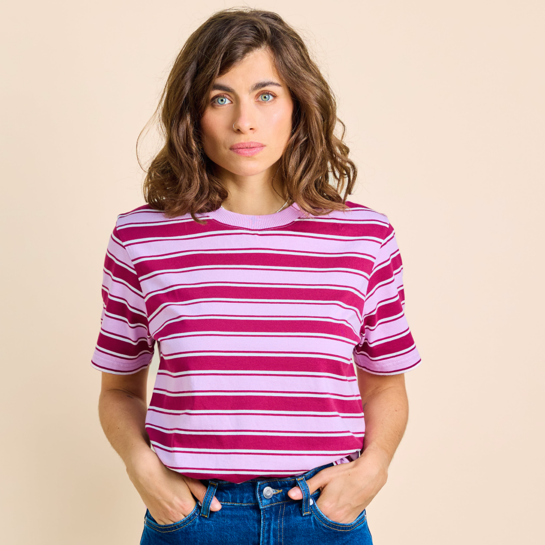 T-Shirt gestreift Aubergine / Pink | popeia