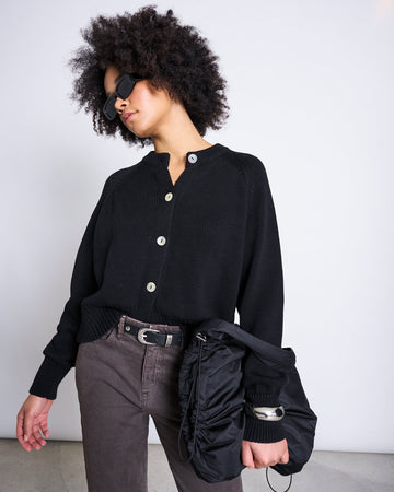 Relaxed Crewneck Cardigan SIVIA black | JAN ´N JUNE