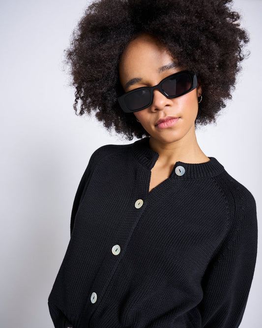 Relaxed Crewneck Cardigan SIVIA black | JAN ´N JUNE