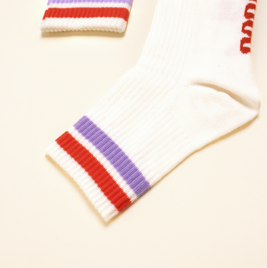 Ankle Tennis-Socken lila/rot Streifen | popeia