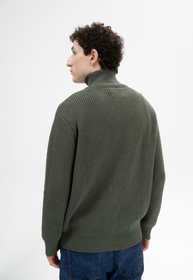 Rib Knit Zip Jacket TAKSH grün melange | MELAWEAR