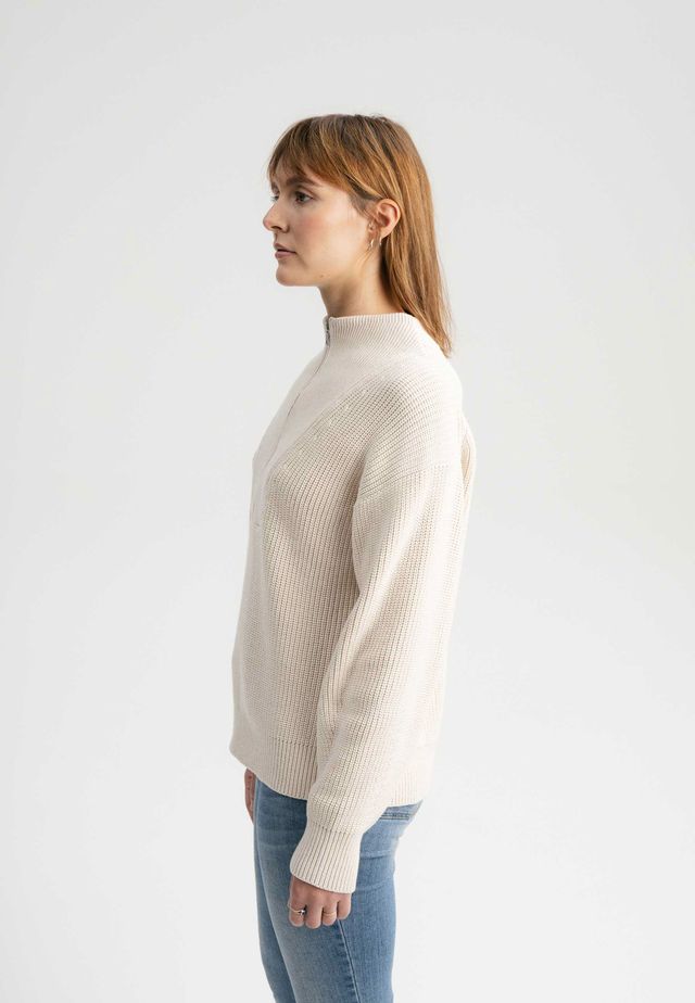 Rib Knit Troyer KIMAYA cream melange | MELAWEAR