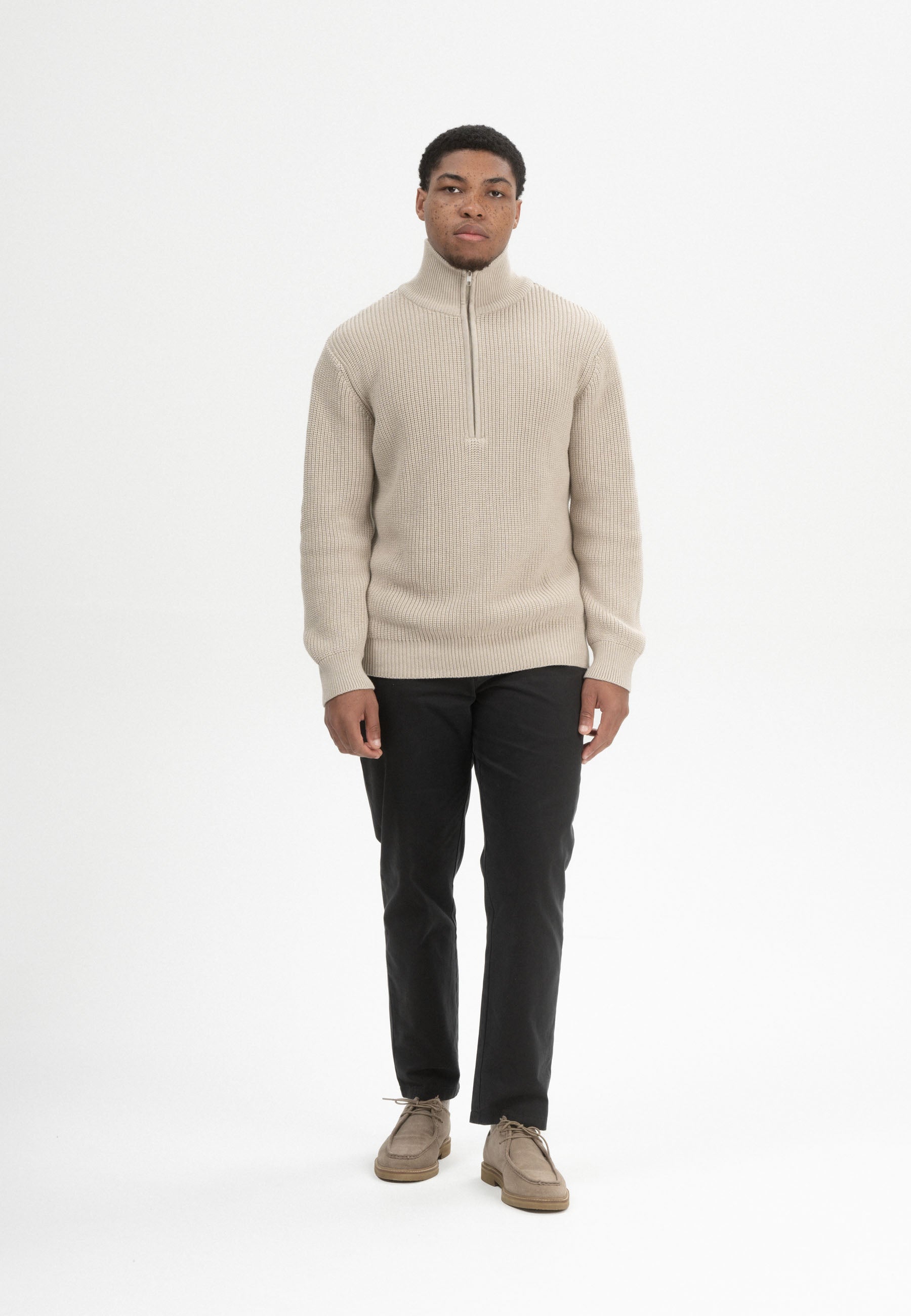 Men Rib Knit Troyer Style UDAI kiesel melange | MELA