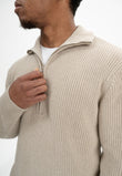 Men Rib Knit Troyer Style UDAI kiesel melange | MELA