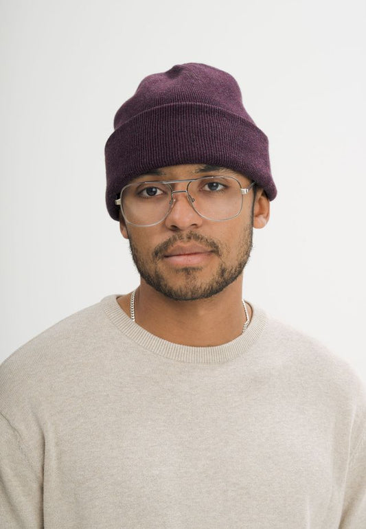 Unisex Fine Knit Beanie Style HIMMAT elderberry melange | MELA