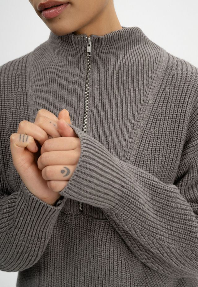 Rib Knit Troyer KIMAYA bear melange | MELAWEAR