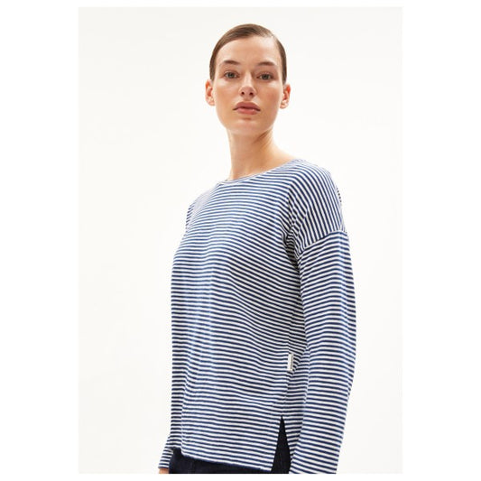 Longsleeve XIANAA LOVELY STRIPES faded indigo-oatmilk | ARMEDANGELS