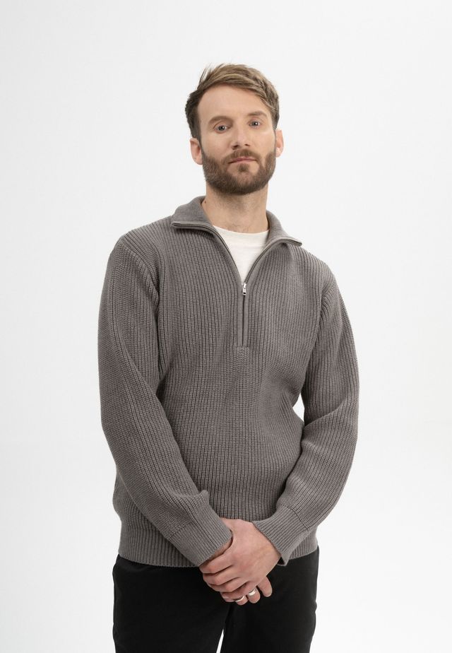 Rib Knit Troyer UDAI bear melange | MELAWEAR