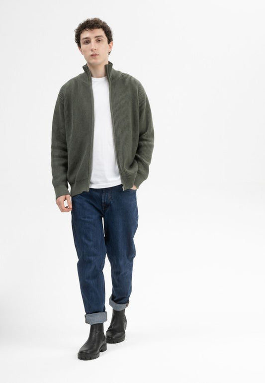 Rib Knit Zip Jacket TAKSH grün melange | MELAWEAR