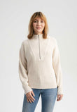 Rib Knit Troyer KIMAYA cream melange | MELAWEAR