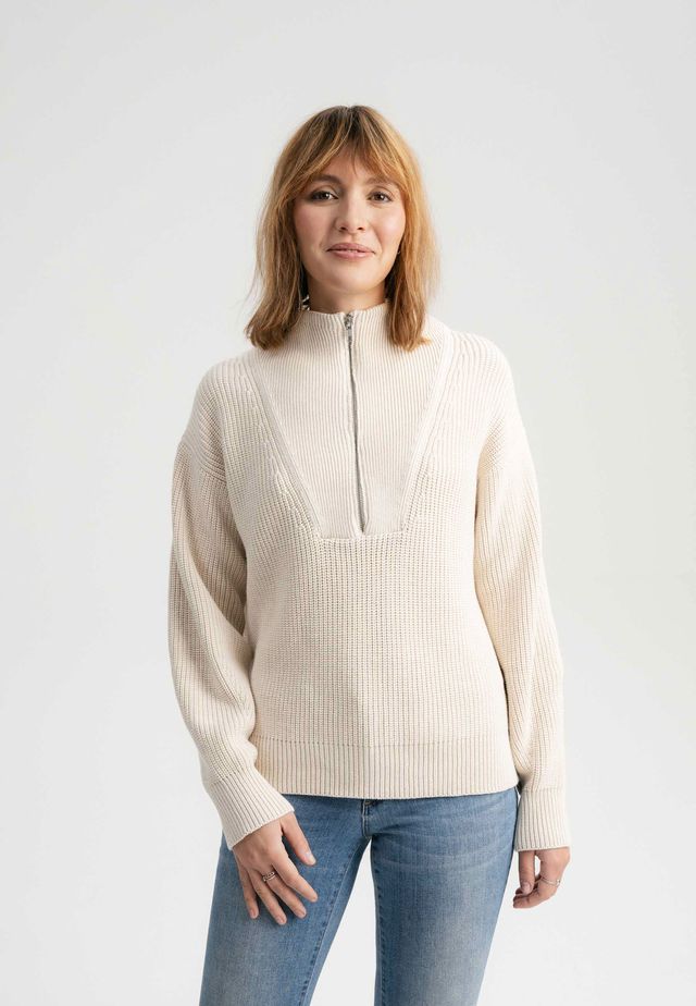 Rib Knit Troyer KIMAYA cream melange | MELAWEAR