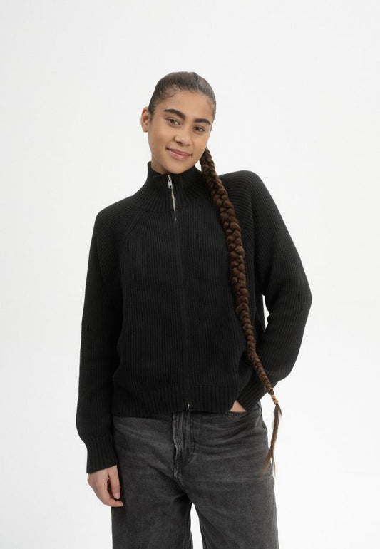 Rib Knit Zip Jacket KAMUKA schwarz | MELAWEAR
