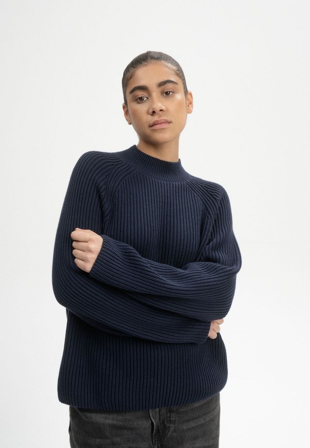 Rib Knit Mock Neck Jumper ANALAH navy | MELAWEAR