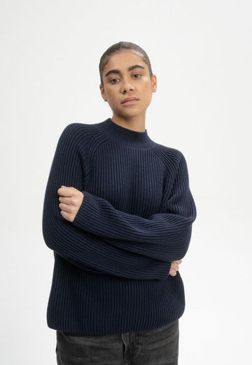 Rib Knit Mock Neck Jumper ANALAH navy | MELAWEAR