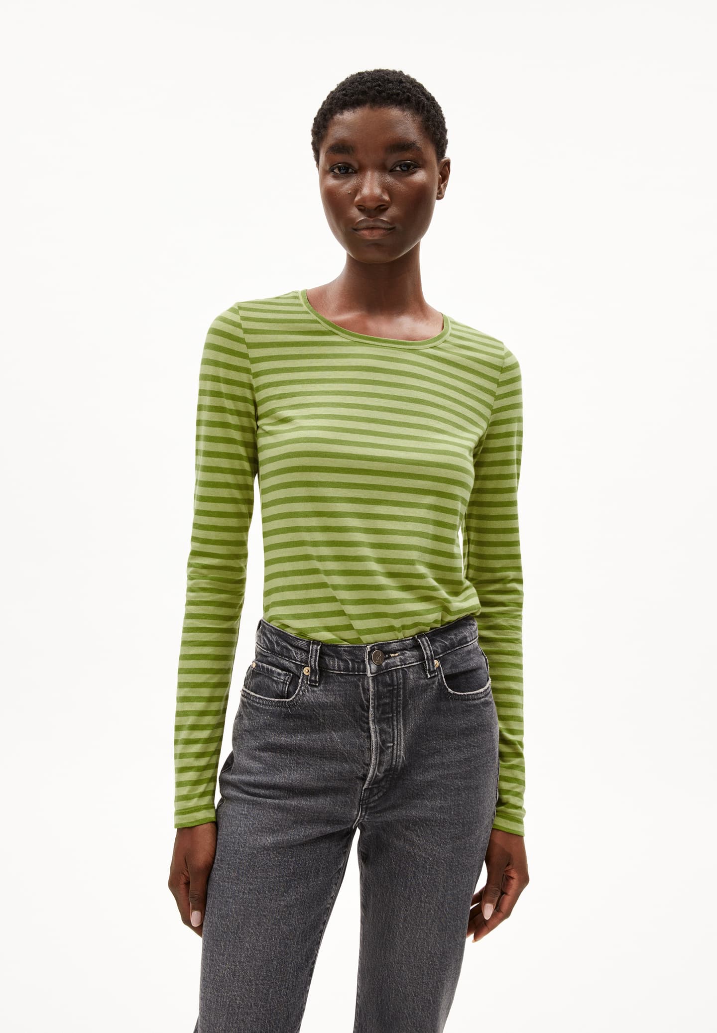 Longsleeve ENRICCAA STRIPES new moss-dark moss | ARMEDANGELS