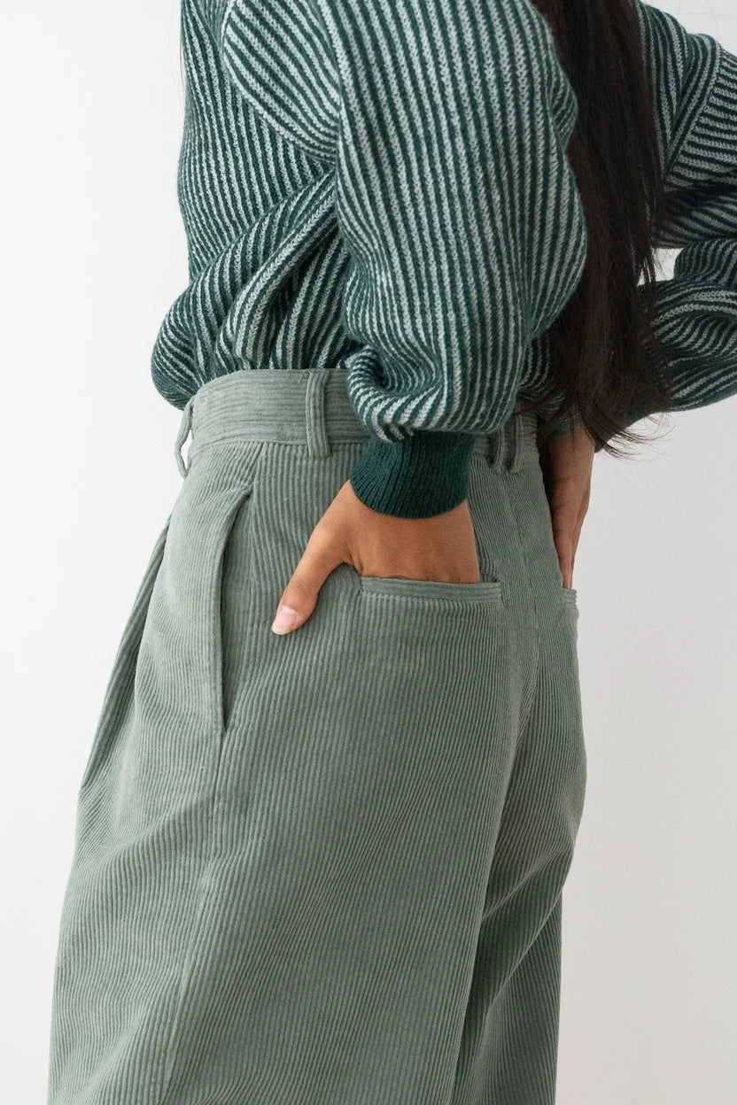 Hose HARUKU CORDUROY WASHED GREEN | TWOTHIRDS