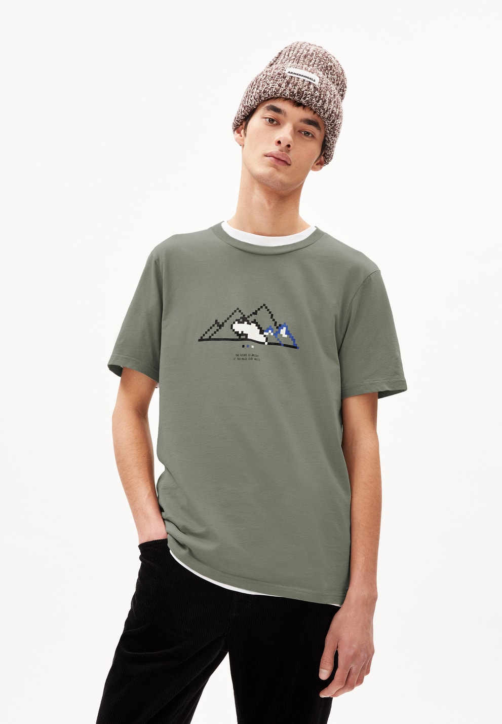 T-Shirt JAAMES PIXXEL MOUNTAIN cool sage | ARMEDANGELS