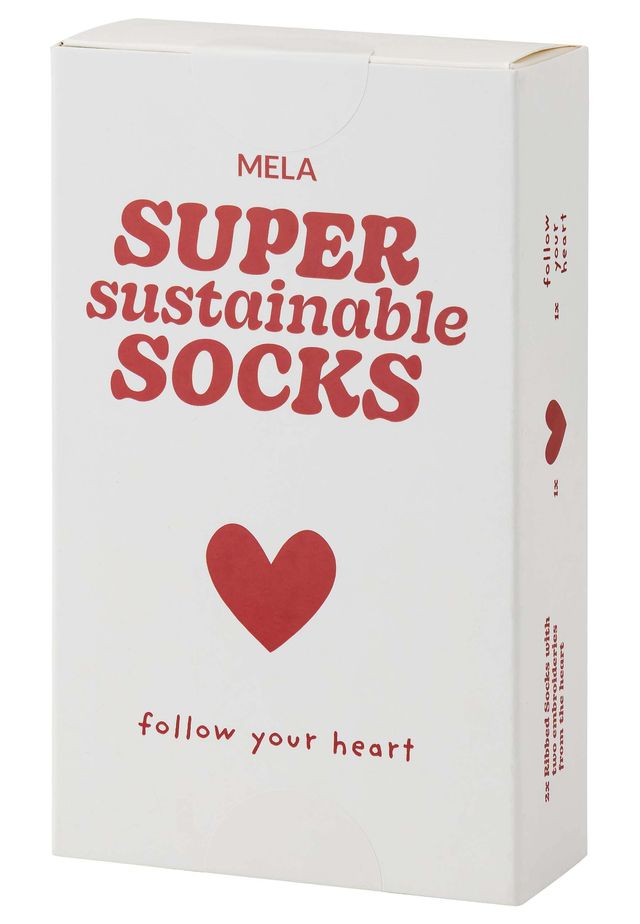 Gerippte Socken Stickerei 2er Pack white follow heart | MELAWEAR