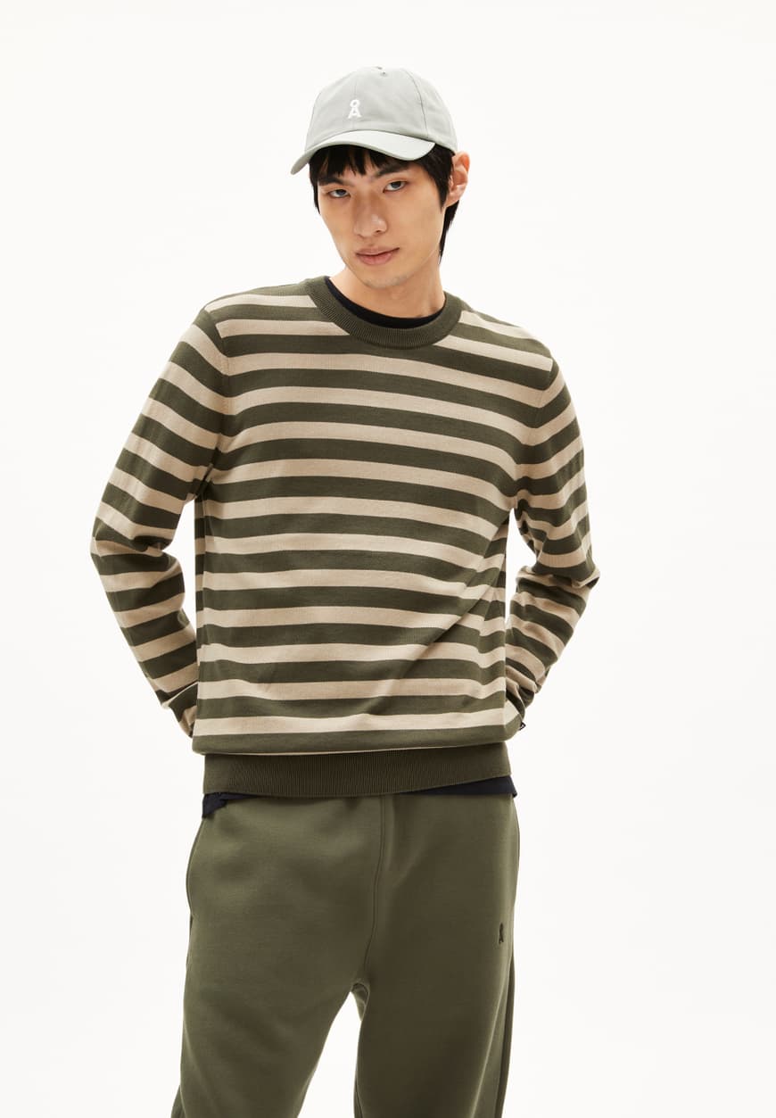Strick Pullover LOUKAA FINE STRIPES forest pine-light sage | ARMEDANGELS