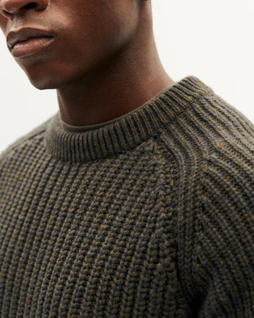 OLIVE BLUE MELANGE NEO KNITTED SWEATER | THINKING MU