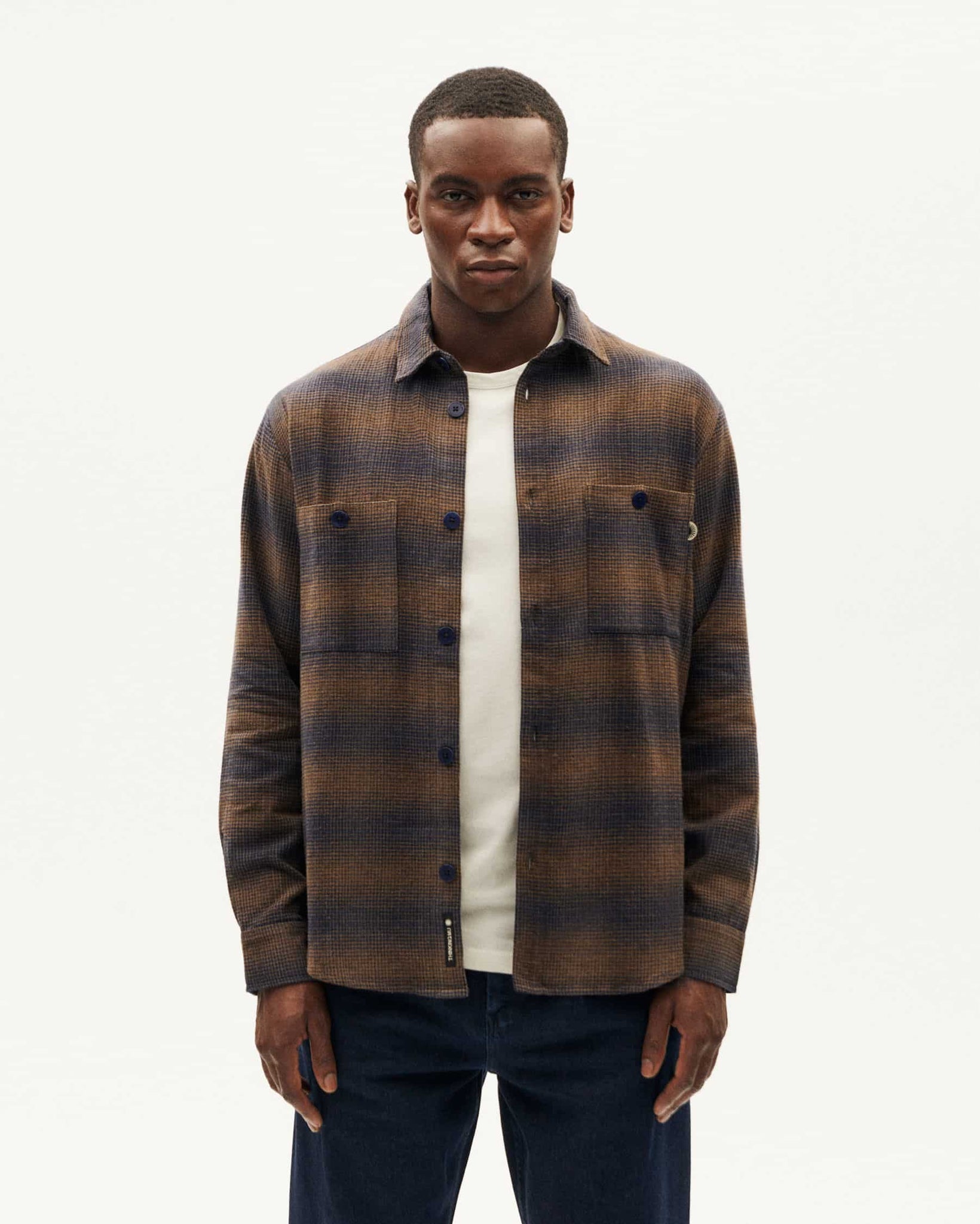 NAVY BROWN CHECKS HANS SHIRT | THINKING MU