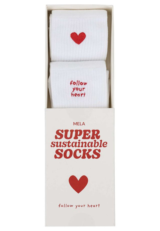 Gerippte Socken Stickerei 2er Pack white follow heart | MELAWEAR