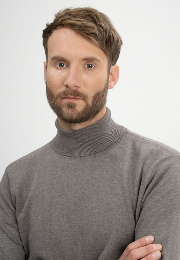 Fine Knit Turtleneck Jumper KANJA bear melange | MELAWEAR