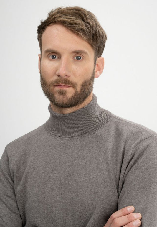 Fine Knit Turtleneck Jumper KANJA bear melange | MELAWEAR