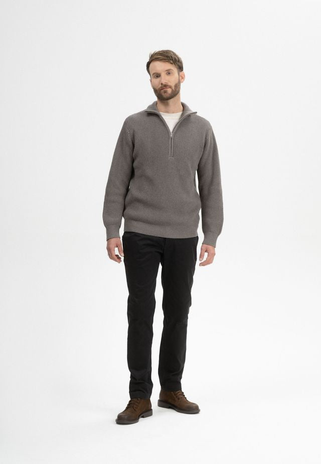 Rib Knit Troyer UDAI bear melange | MELAWEAR