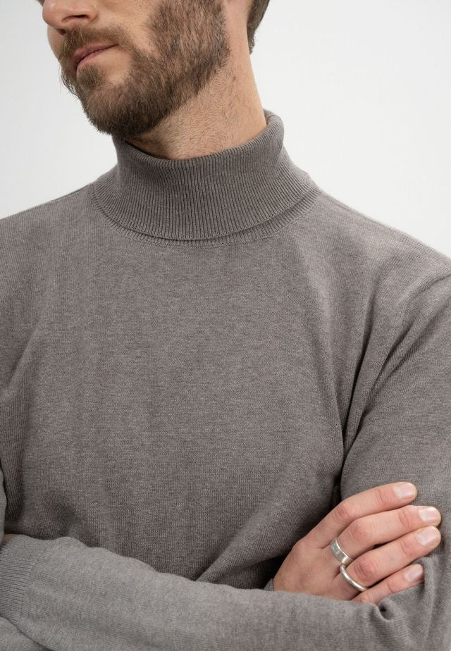 Fine Knit Turtleneck Jumper KANJA bear melange | MELAWEAR