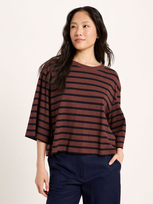 Oversizeshirt GOTS bitter chocolate / black | LANIUS