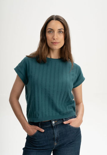 Structured Knit T-Shirt BHARI deep sea | MELAWEAR