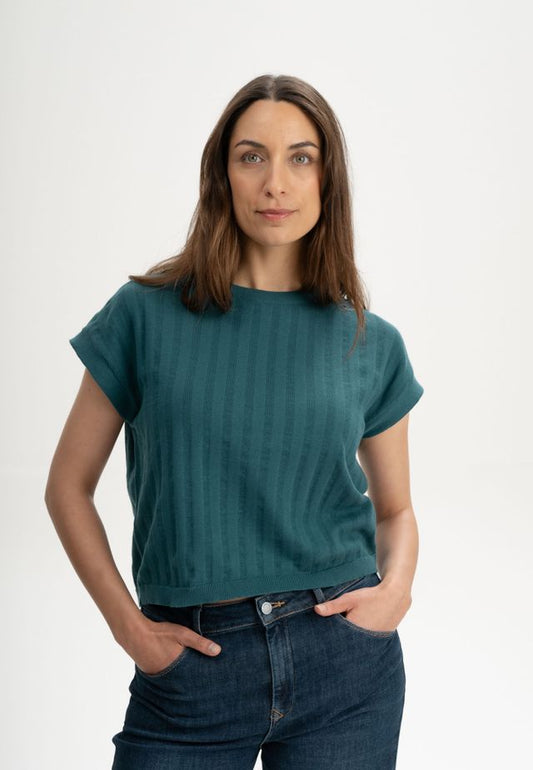 Structured Knit T-Shirt BHARI deep sea | MELAWEAR