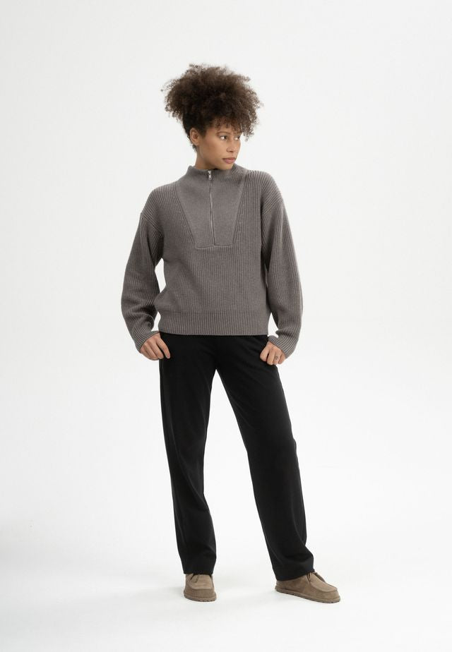 Rib Knit Troyer KIMAYA bear melange | MELAWEAR