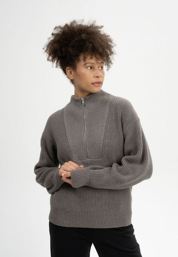 Rib Knit Troyer KIMAYA bear melange | MELAWEAR