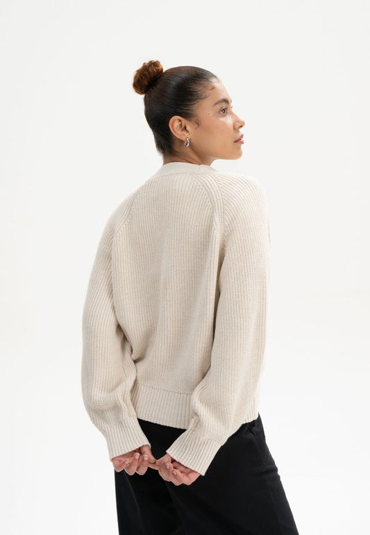 Rib Knit Cardigan BHUMA cream melange | MELAWEAR