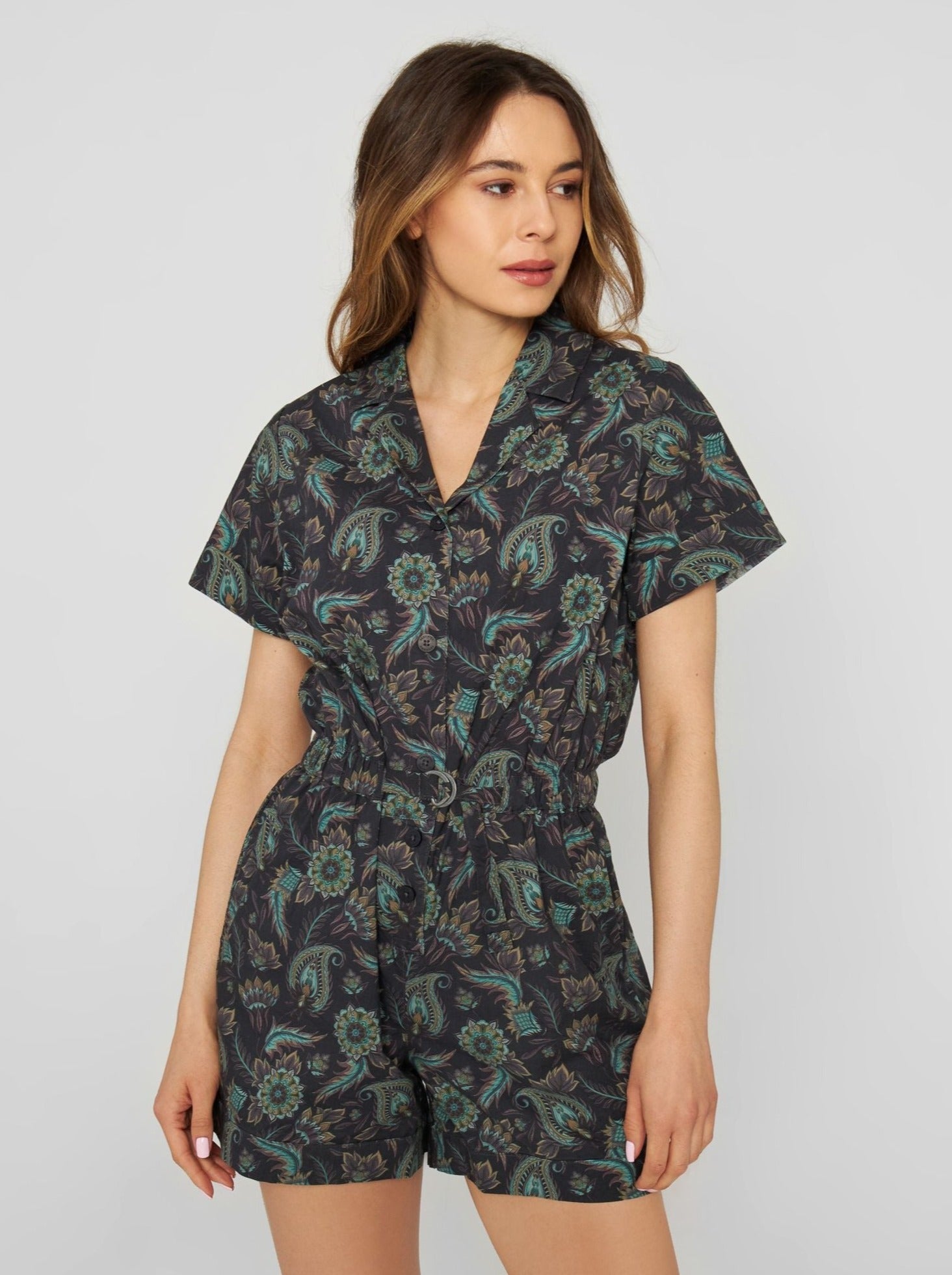 Jumpsuit Hunnebo Indian Flowers Charcoal | DEDICATED